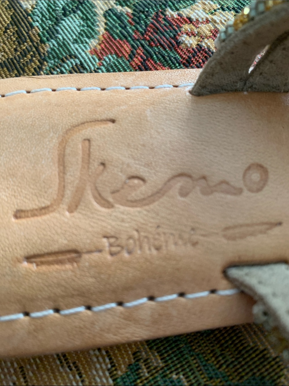 Skemo Tan Leather Thong Sandals with Gold & Silver Beaded Straps - Picture 3 of 8